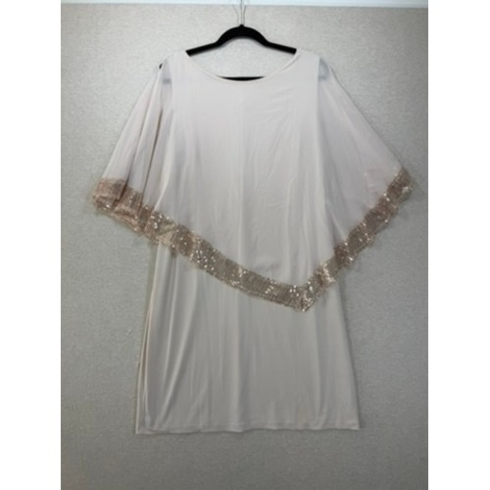Enfocus Studio‎ Capelet Dress Womens 14 Champagne Sequin Good Shift Party 60156